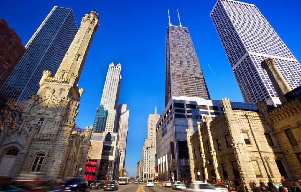A street view of the Water Tower Place in Chicago.